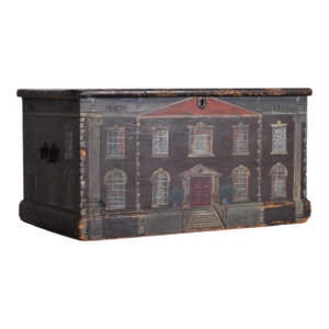 19th C. English Painted Pine Chest With Georgian Manor Façade