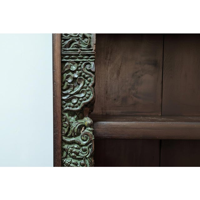 Brown Antique Door and Carvings Repurposed Large 70" Wide Bookcase Cabinet For Sale - Image 8 of 9
