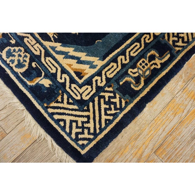 1920s Navy Blue Animals Traditional Antique Chinese Baotou Rug 2'2" X 4'6" Knotted Wool Carpet For Sale - Image 10 of 12