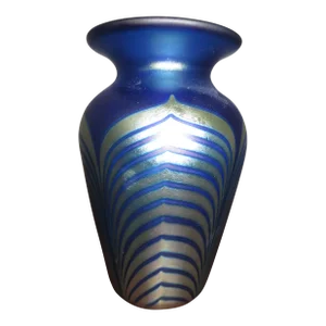 Art Glass Vase Signed by Steve Correia, Vintage Pulled Feather Design