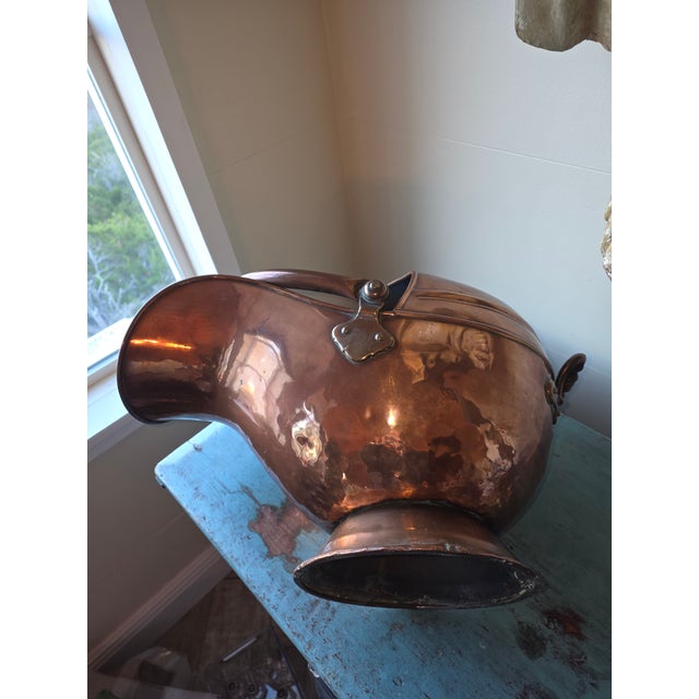 Metal Antique Copper Helmet Form Scuttle For Sale - Image 7 of 13