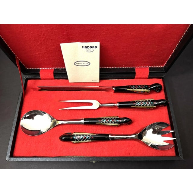 This is a GENUINE JEZZINE cutlery set, hand-made by the Haddad family in Lebanon. It has the engraved Haddad name on the...