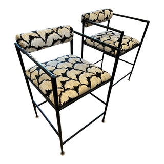 Arteriors Contemporary Iron & Upholstered Counter Stools - a Pair For Sale