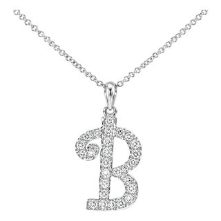 18K White Gold Diamond B Initial Pendant Slide Necklace Estate For Sale