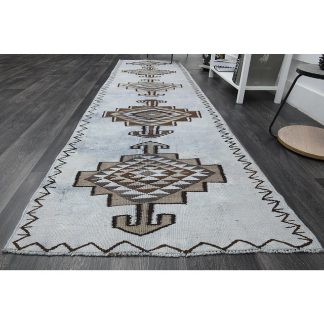 Vintage Turkish Hand-Knotted vintage rug is a semi-antique vintage runner rug.'70s Eastern region of Turkey's unique rug...