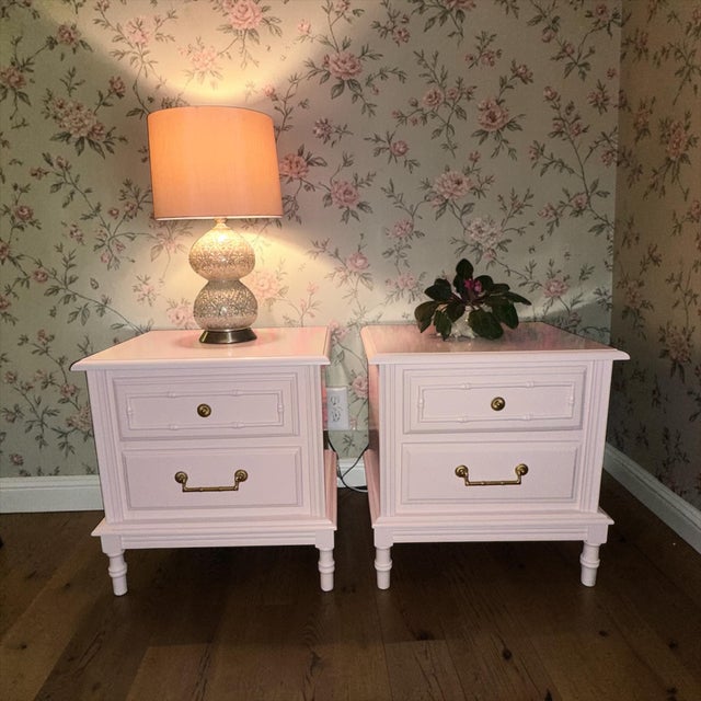 Faux Bamboo Nighstands / Bedside Tables - A Pink Pair For Sale - Image 13 of 13