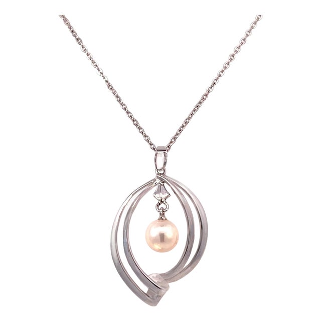 1990s Mikimoto Estate Akoya Pearl Necklace 16" Sterling Silver 6.75 mm For Sale