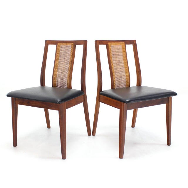 Wood Set 4 Danish Mid-Century Modern Oiled Walnut Cane Back Side Dining Chairs MINT! For Sale - Image 7 of 9