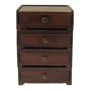 Diminutive Vintage Primitive Wooden Stacked Trinket Chest