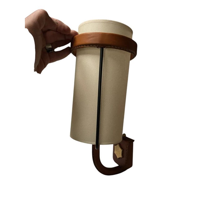 Stitched Leather Sconces by Jacques Adnet, 1950s, Set of 2 For Sale - Image 4 of 10