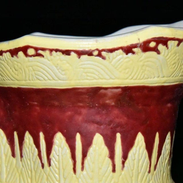 Mid 20th Century Chinese Red & Yellow Wucai Monk’s Cap Ewer, Chinese Dragon Pattern Porcelain Pitcher For Sale - Image 9 of 9