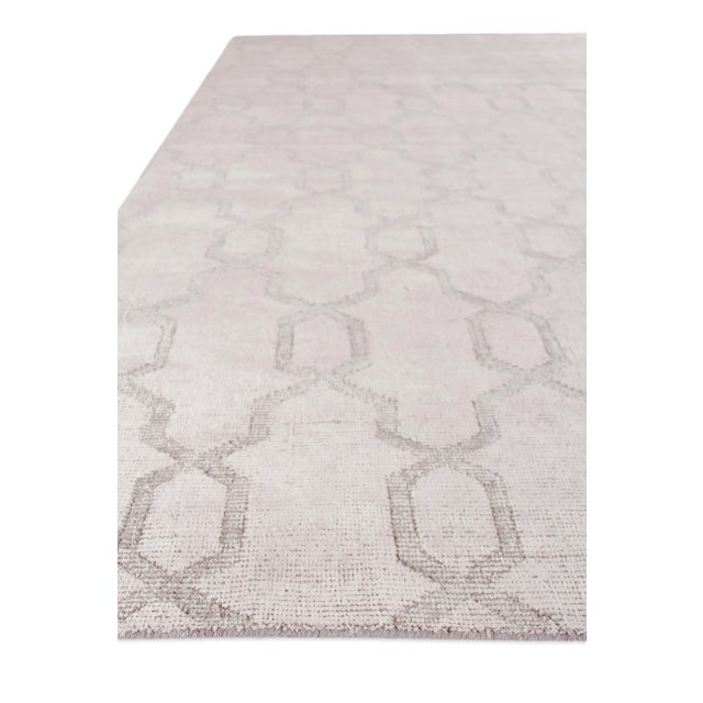 Transitional Cergy Hand loom Wool/Viscose Beige Rug-6'x9" For Sale - Image 3 of 8