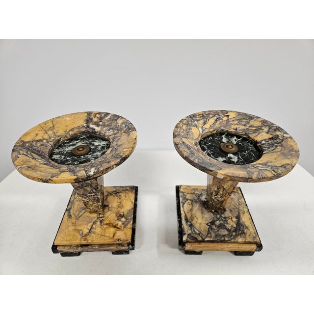 French Art Deco Marble Garniture Mantle Pedestals For Sale - Image 4 of 16
