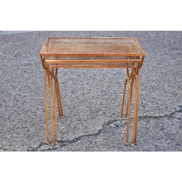 Vintage Salterini Style Mid Century Modern Wrought Iron Nesting Side Tables - Set of 3 For Sale - Image 10 of 11