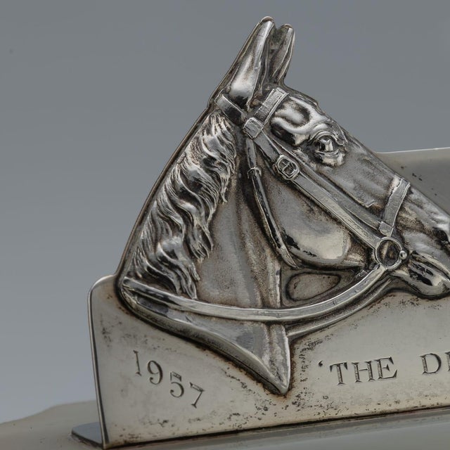 Vintage English Silver and Agate Horse Racing Themed Ashtray, 1956 For Sale - Image 9 of 13