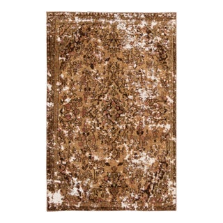 Vintage Distressed Turkish Handmade Tan Wool Rug For Sale