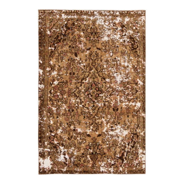 Vintage Distressed Turkish Handmade Tan Wool Rug For Sale