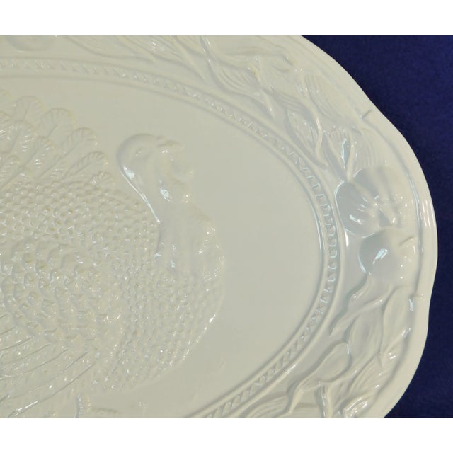 1980s Large Vintage Santos Portugal White Glazed Ceramic Embossed Turkey Serving Platter For Sale - Image 5 of 11