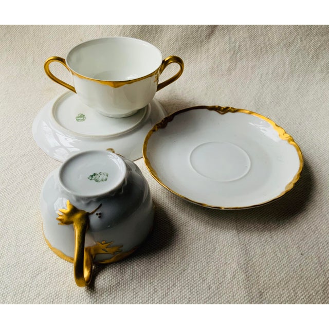 Pair of Antique Bavarian Porcelain Soup Bowls With Underliners - Baroque Gold Details, Paris Find For Sale - Image 11 of 15