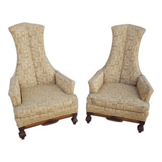 1960's Phyllis Morris Style Exaggerated High Back Club Chairs - A Pair For Sale