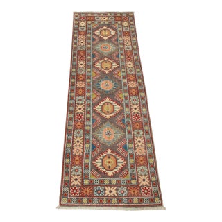 Kazak Runner 2′ X 6′ Purple Wool Tribal Hand-Knotted Oriental Rug For Sale