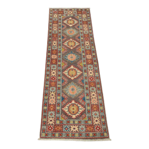 Kazak Runner 2′ X 6′ Purple Wool Tribal Hand-Knotted Oriental Rug