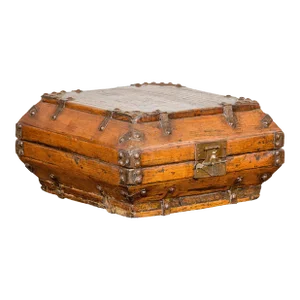 Qing Dynasty Square Box with Brass Lock and Distressed Lacquer Interior