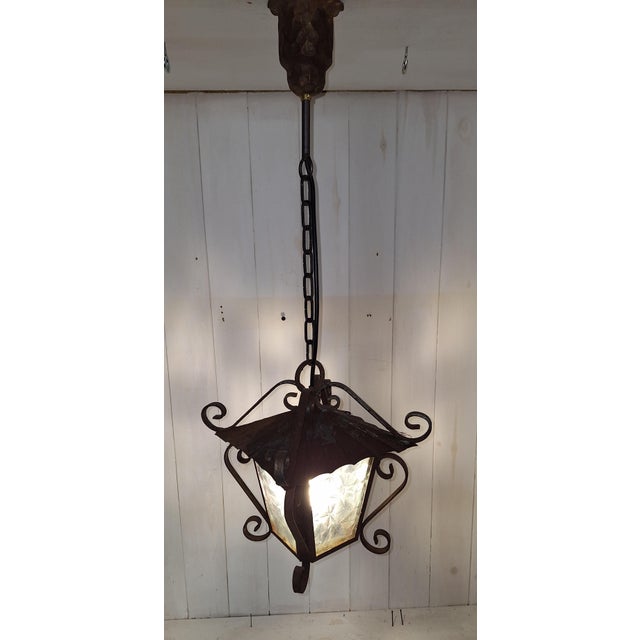 Metal Vintage Rustic German Hanging Lamp in Lantern Shape with Iron, 1980s For Sale - Image 7 of 7