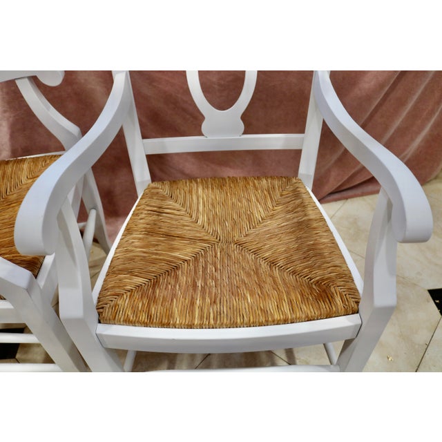 French Provincial Vintage Pottery Barn White French Provincial Dining Chairs With Rush Seats Made in Italy - Set of 6 For Sale - Image 3 of 4