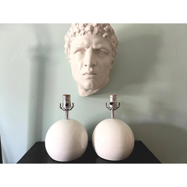 White 1960s Lightolier White Ball Lamps & Shades - a Pair For Sale - Image 8 of 17