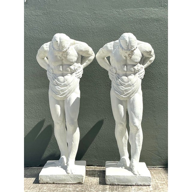 White Vintage Grand Tour Painted Concrete Hercules Pedestal- a Pair For Sale - Image 8 of 12