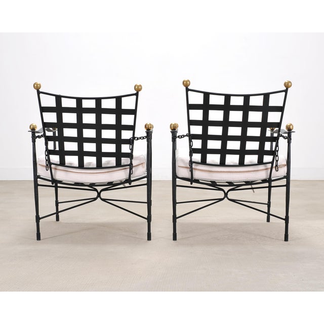 Black Pair of Mario Papperzini Amalfi Iron Lounge Chairs and Ottomans For Sale - Image 8 of 18