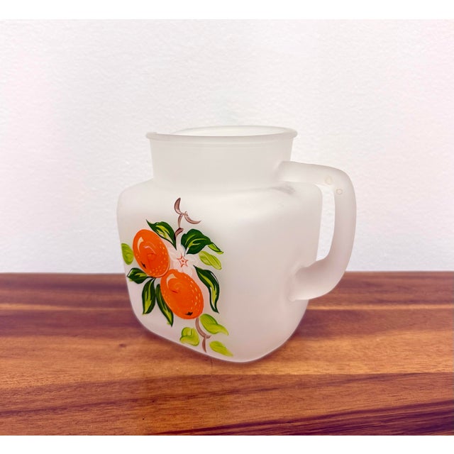 Mid 20th Century Vintage Frosted Glass Orange Juice Pitcher & Tumbler Set of 6 For Sale - Image 5 of 6