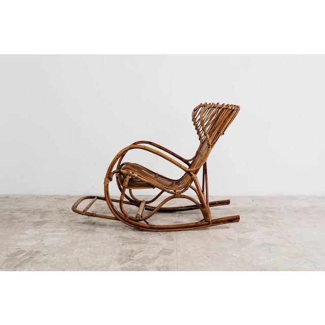 Brown Vintage Rocking Chair in Bamboo and Woven Wicker, 1960s For Sale - Image 8 of 10