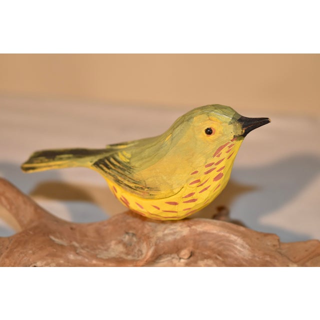 Wood Nc Hand-Carving of a Finch Mounted on Driftwood, Circa 1960's For Sale - Image 7 of 7