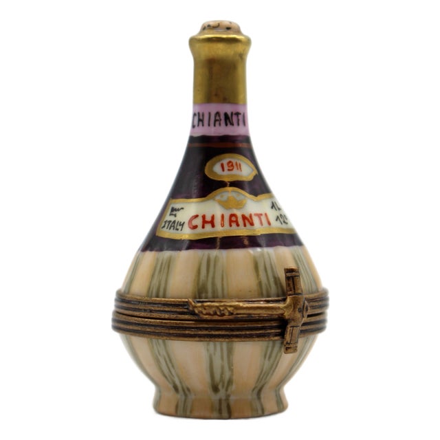 Vintage French Limoges Porcelain Chianti Bottle Form Trinket Box For Sale