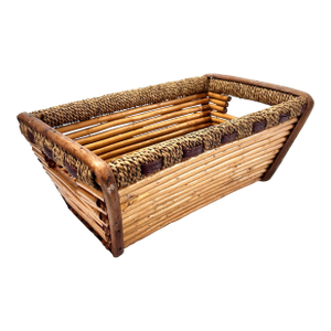 Vintage Rattan & Woven Reed Rectangular Basket – Coastal, Boho, Organic Modern Storage