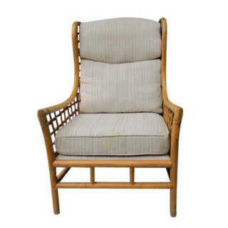 Upholstered Rattan Wing Chair For Sale