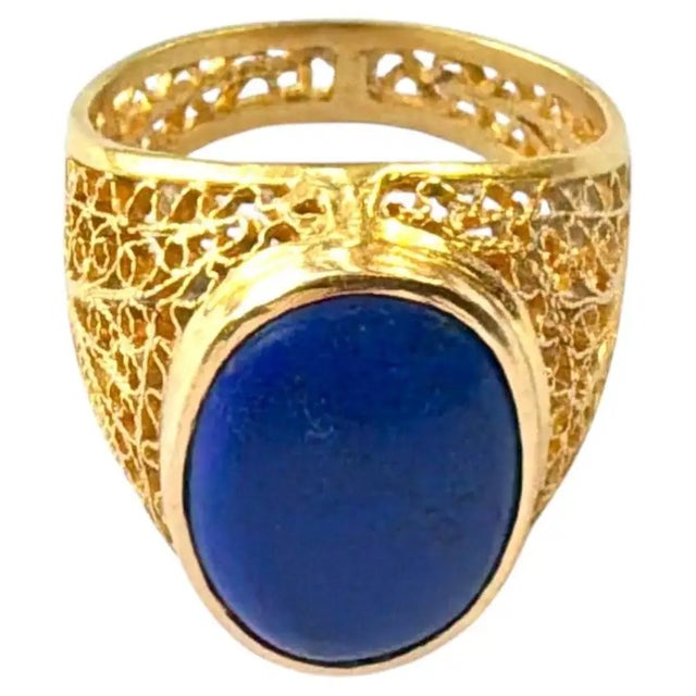 18k Gold Filigree Lapis Lazuli Ring For Sale In Tampa - Image 6 of 11