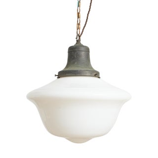 Large Antique Church Opaline Glass Pendant Lights, 1920s, Set of 2 For Sale