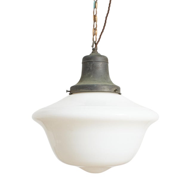 Large Antique Church Opaline Glass Pendant Lights, 1920s, Set of 2 For Sale