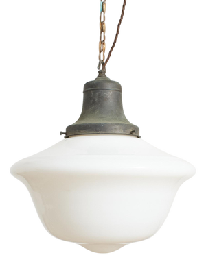Large Antique Church Opaline Glass Pendant Lights, 1920s, Set of 2