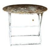 Vintage French White Round Metal Folding Dining Table, 1950s For Sale