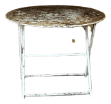 Vintage French White Round Metal Folding Dining Table, 1950s