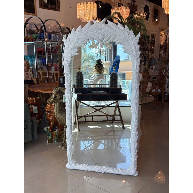 White Vintage Newly Lacquered White Roche Style Palm Frond Leaves Leaf Wall Mirror For Sale - Image 8 of 11