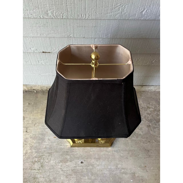 1990s Waterford Two Column Crystal & Brass Bouillotte Lamp Accompanying Black Shade For Sale - Image 10 of 12