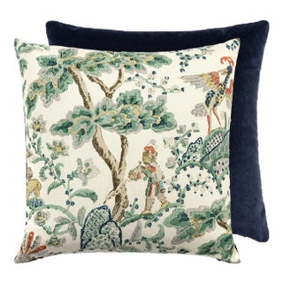 The House of Scalamandré Kelmescott / Aurora Pillow, Leaf on Ivory/navy, 22 X 22 For Sale
