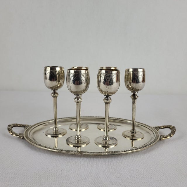 Art Nouveau Liquor Service in Silver Metal, 1890s, Set of 7 For Sale - Image 10 of 10
