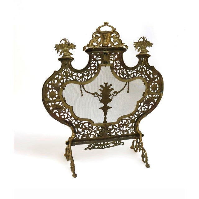 Early 20th Century Ornate Antique French or Italian Style Victorian Heavy Cast Brass Fireplace Screen For Sale - Image 5 of 9