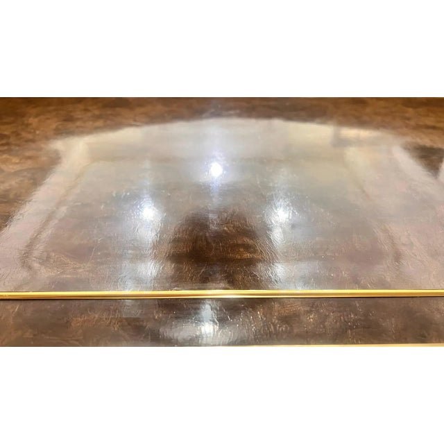 1970s Hollywood Regency Mastercraft Style Burled Walnut & Brass Console Table For Sale - Image 9 of 14